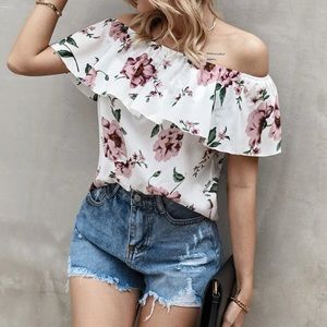 Boho floral print off shoulder blouse